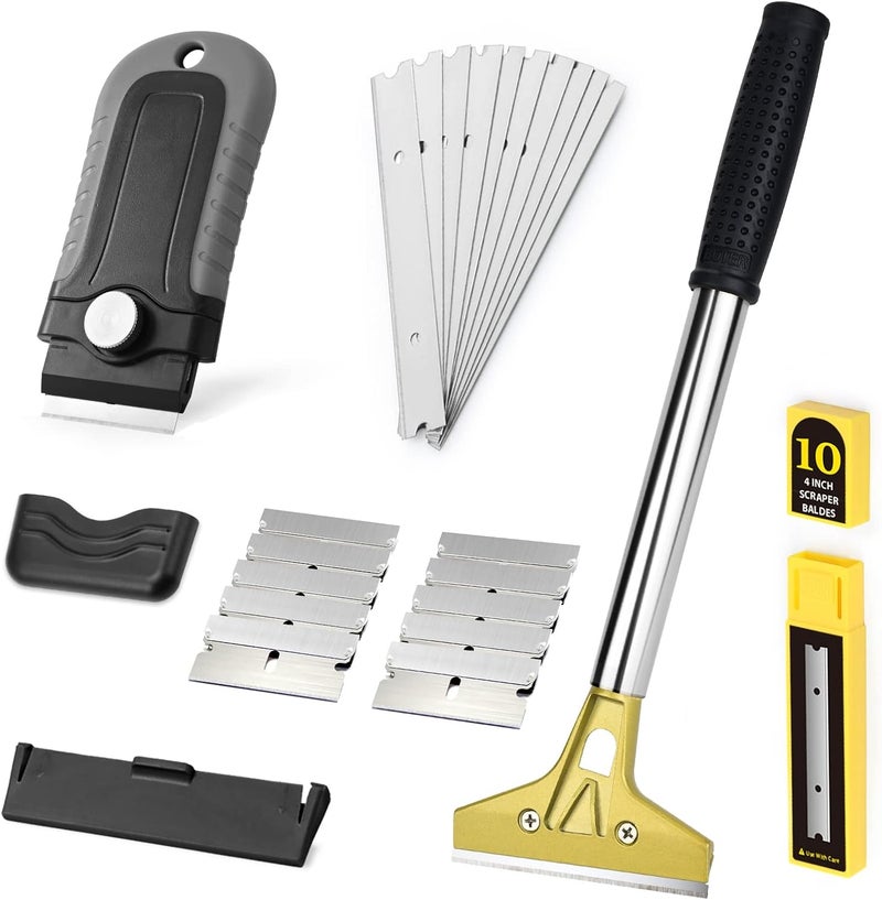 Ehdis Razor Blade Scraper, 1.5'' and 4'' Glass Scraper Tool, Floor Adhesive Remover Scraper with Metal Razor Blades, Paint Scraper Ideal for Cleaning Stove Top, Windows, Grill - Image 1